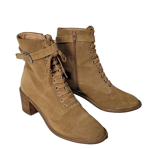 Urban Outfitters Tan Lace Up Zip Up Leather Ankle Boots Womens 9 - Picture 1 of 14